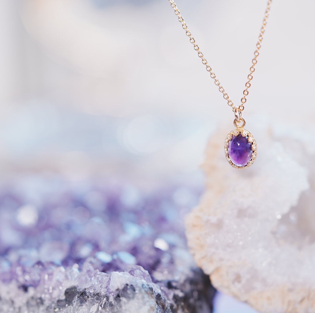 2月誕生石】アメジスト オーバルネックレス【Amethyst/Oval necklace