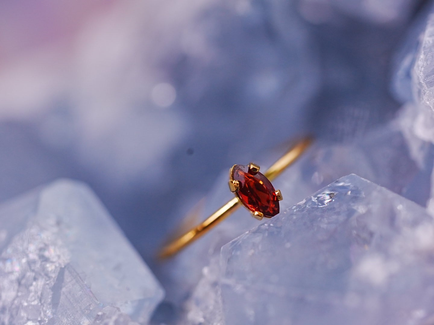 【〆在庫限り/Video /1月誕生石】ガーネット　マーキスSファセットリング【Garnet/Marquise cut small ring】