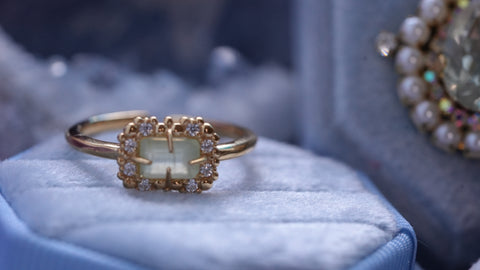 【数量限定】【Prehnite】プレナイト　バブルウォールレクタングルSリング【Bubble wall ring】
