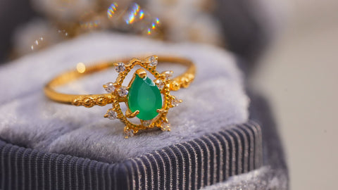 【 Green onyx】グリーンオニキス　ソルペアシェイプリング 【Sol pearshape Ring】