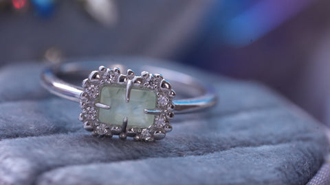 【数量限定】【Prehnite】プレナイト　バブルウォールレクタングルSリング【Bubble wall ring】