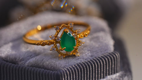 【 Green onyx】グリーンオニキス　ソルペアシェイプリング 【Sol pearshape Ring】