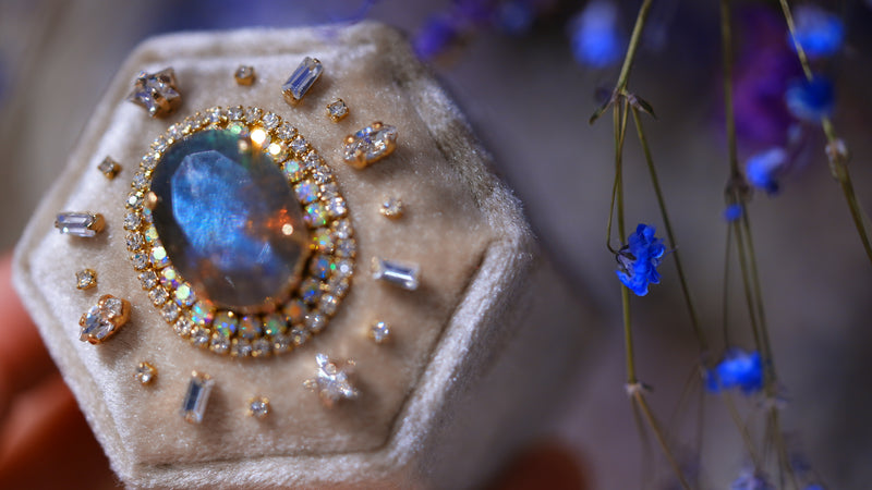 【Video/リング/ラブラドライト&シャンパン】特大ラブラドライト　ヘキサゴンマジックボックス【Labradrite&Champagne/Hexagon Magic Ring box】