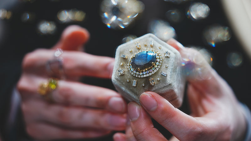 【Video/リング/ラブラドライト&シャンパン】特大ラブラドライト　ヘキサゴンマジックボックス【Labradrite&Champagne/Hexagon Magic Ring box】