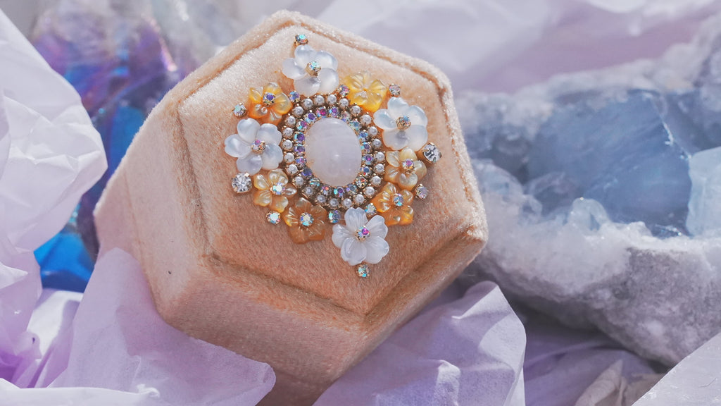 【Hexagon Box】レインボームーンストーン&ハニーイエロー　満開ヘキサゴンボックス