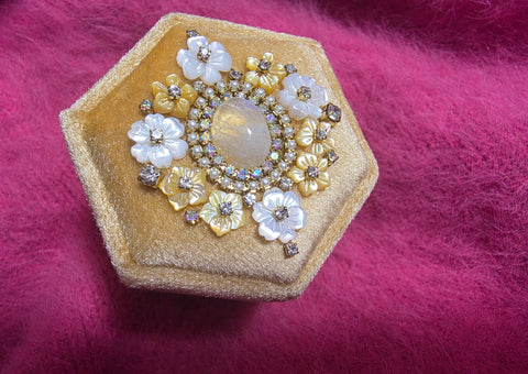 【Hexagon Box】レインボームーンストーン&ハニーイエロー　満開ヘキサゴンボックス