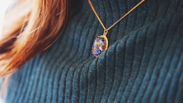 【12月誕生石】コッパーラピスラズリ　オーバルXLオードリーネックレス【Copper Lapis Lazuli/Oval XL Audrey necklace】