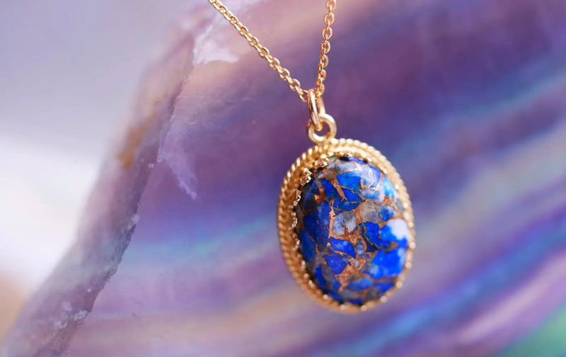 【12月誕生石】コッパーラピスラズリ　オーバルXLオードリーネックレス【Copper Lapis Lazuli/Oval XL Audrey necklace】