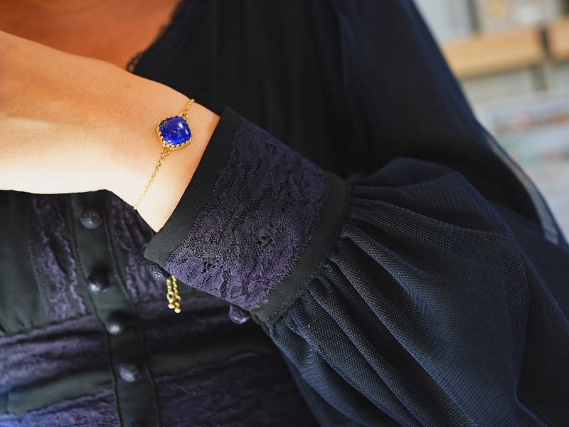 【12月誕生石】ラピスラズリ　スクエア スライドチェーンブレスレット　【Lapis Lazuli/Square Slide Chain Bracelet】