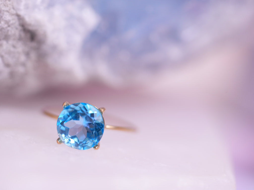 【◯在庫限り/11月誕生石】スイスブルートパーズ　K10ブリリアント8リング【Swiss Blue Topaz/K10 Brilliant ring (8mm)】