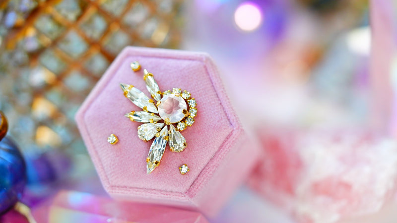 【ローズクォーツ&ローズダスト】　ヘキサゴンベルベット　リングボックス【Rose Quartz＆Rose Dust/Wing Hexagon Ring box 】