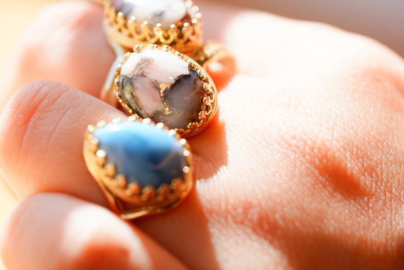 【10月誕生石】ブルーオパール　ペアシェイプLLリング【Blue Opal/Pear shape largest ring】