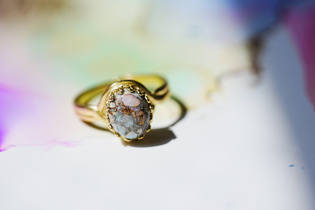 【◎在庫限り/Video/10月誕生石】コッパーオパール　オーバルLリング【Copper Opal/Oval large ring】