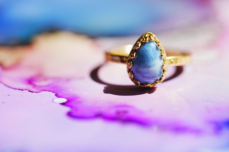【10月誕生石】ブルーオパール　ペアシェイプLリング【Blue Opal/Pear shape large ring】