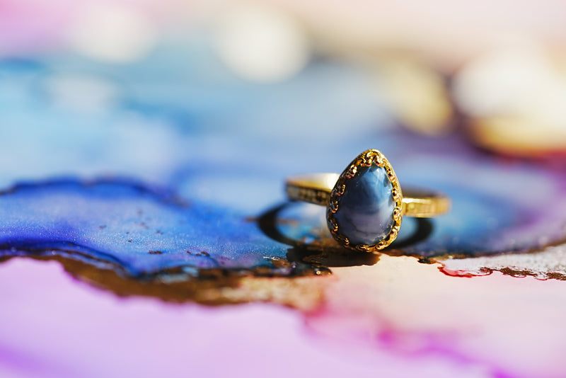 【10月誕生石】ブルーオパール　ペアシェイプLリング【Blue Opal/Pear shape large ring】