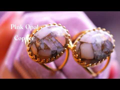 【△在庫限り/Video/10月誕生石】ピンクオパールコッパー　オーバルXLリング【Pink Opal Copper/Oval XL ring】