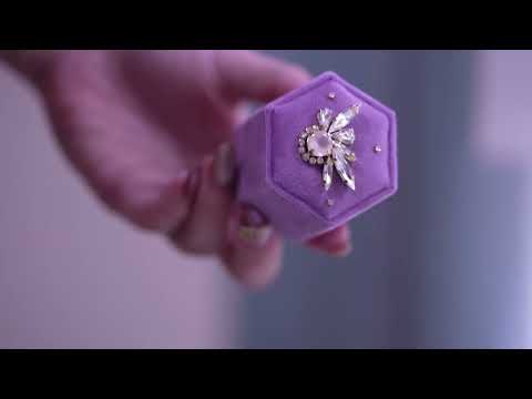 【Video/ローズクォーツ&モーブ】ローズクォーツ　ヘキサゴンベルベットリングボックス【Rose Quartz&Mauve/Wing Hexagon Ring box】