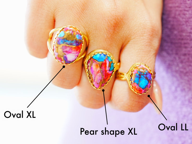【Video/選べる】ピンクパープルオイスターターコイズ　ペアシェイプXLリング【Pink Purple Oyster Turquoise/Pear shape XL ring】