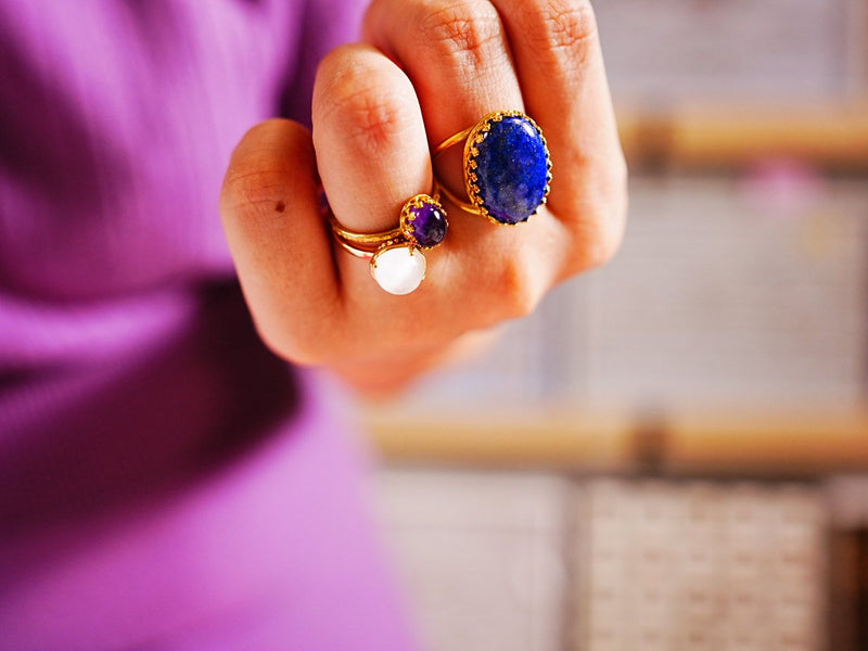 【◯在庫限り/Video/12月誕生石】ラピスラズリ　オーバルXLリング【Lapis lazuli/ Oval XL ring】