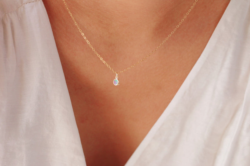 【10月誕生石】オパール　ブリリアント“4"   14kgf  ネックレス【Opal/14kgf Brilliant necklace (4mm)】